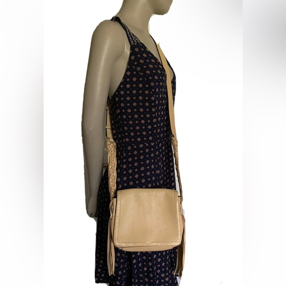 Rebecca Minkoff Cream Fringe Braided Strap Crossbody Genuine Leather Bag - Picture 1 of 15